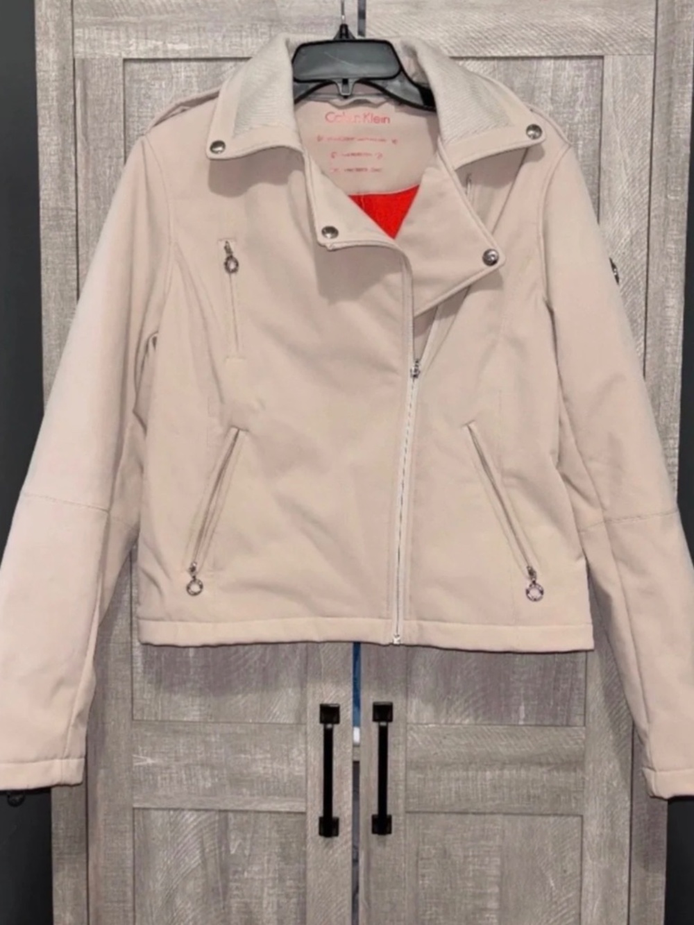Calvin Klein tan moto jacket women's Medium
